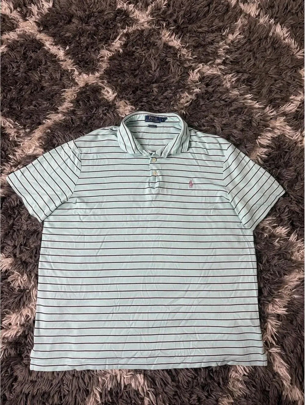 Polo Ralph Lauren Classic Fit Polo Shirt Men’s XL Teal Blue Striped Short Sleeve